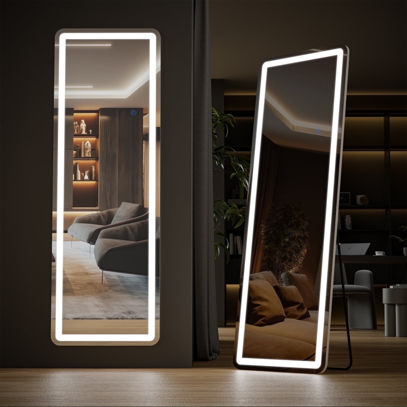 Full Length Mirror, LED Lit Border, Rounded Corners, Wall Mountable