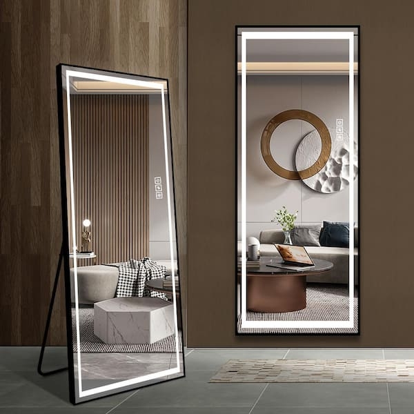 Full Length Mirror, Slim Black Frame, Integrated LED, Touch Controls