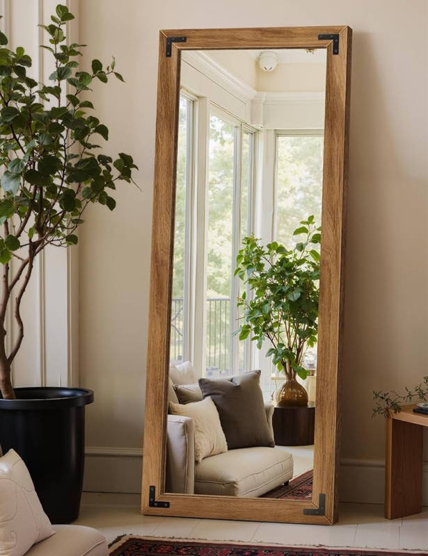 Full Length Mirror with Rustic Black Corner Brackets
