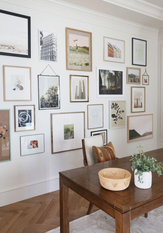 Gallery Wall Eclectic Layout Mixed Finishes Herringbone Floor