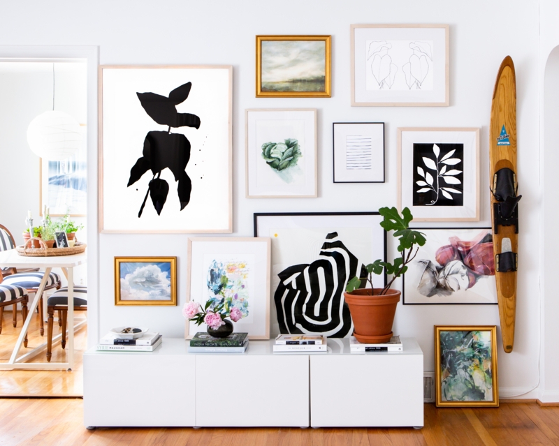 Gallery Wall Modern Layout Ideas Leaning Art Vintage Wooden Ski