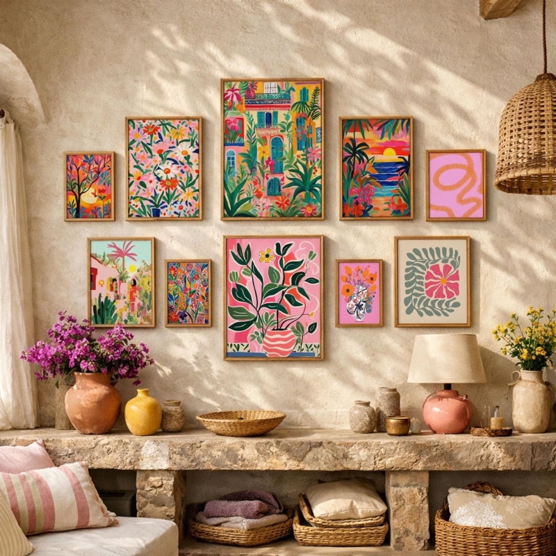 Gallery Wall Set: 10-piece botanical prints, maximalist gallery wall ideas.