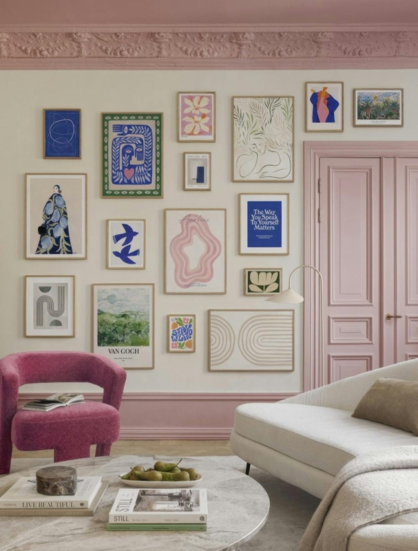 Gallery Wall Set Eclectic Layout Sophisticated Pastel