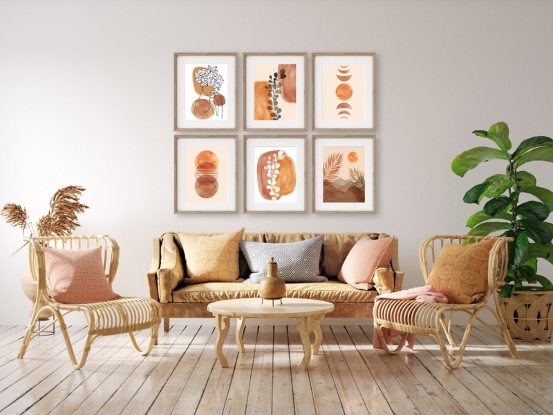 Gallery Wall Set of Six coordinated abstract prints in Terracotta.