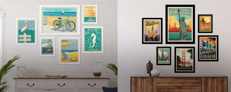 Gallery Wall Set Vintage Travel Poster Grouping Asymmetrical