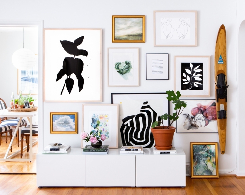 Gallery Wall with Vintage Sporting Decor and Mixed Frames