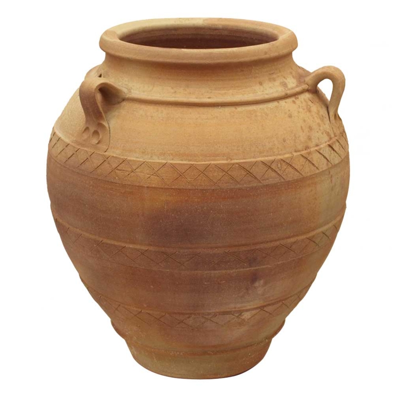 Garden Pot Incised Geometric Bands Crisscross Pattern Weathered