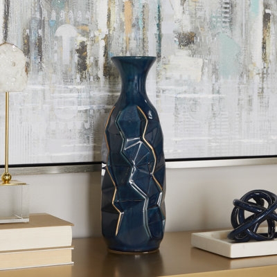 Geometric Decorative Vase Glossy Teal Gold Contrast Faceted Glam