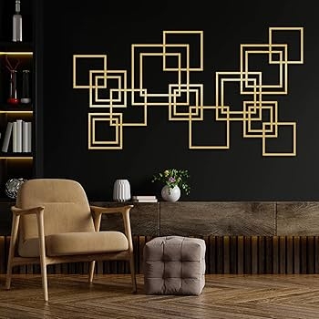 Geometric Metal Wall Art Gold Interlocking Squares Luxury Modern Decor