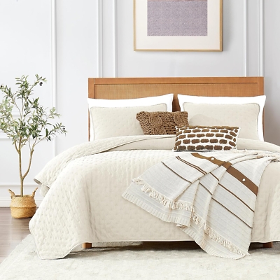 Geometric Stitched Quilt Ivory Lightweight Transitional Bedroom Bedding