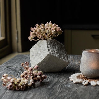 Geometric Vase: Faceted Asymmetrical Shape with Stone-Like Matte Finish