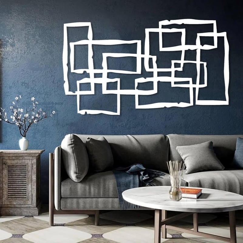 Geometric Wall Art Large Scale White Metal Overlapping Frames MCM Style