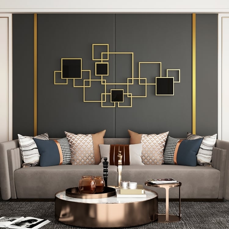 Geometric Wall Decor Gold Metal Interlocking Squares Glam Style