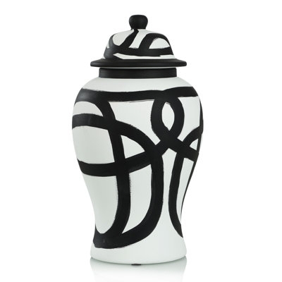 Ginger Jar Abstract Brushstrokes Monochromatic Ceramic Modern Accent