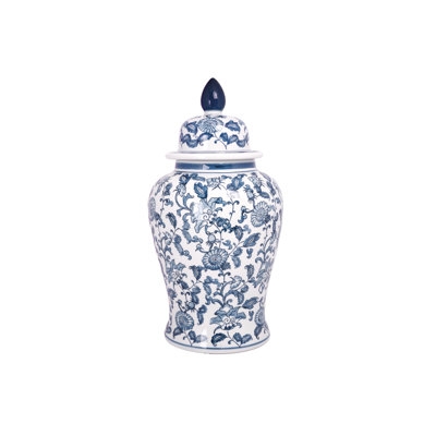 Ginger Jar: Blue and White Floral Chinoiserie Temple Jar with Lid