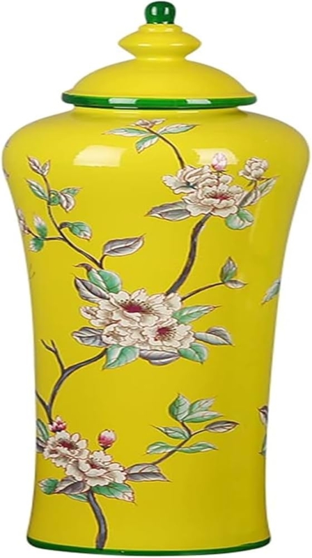 Ginger Jar Chinoiserie Floral Ceramic Vase, Tapered Silhouette, Glossy
