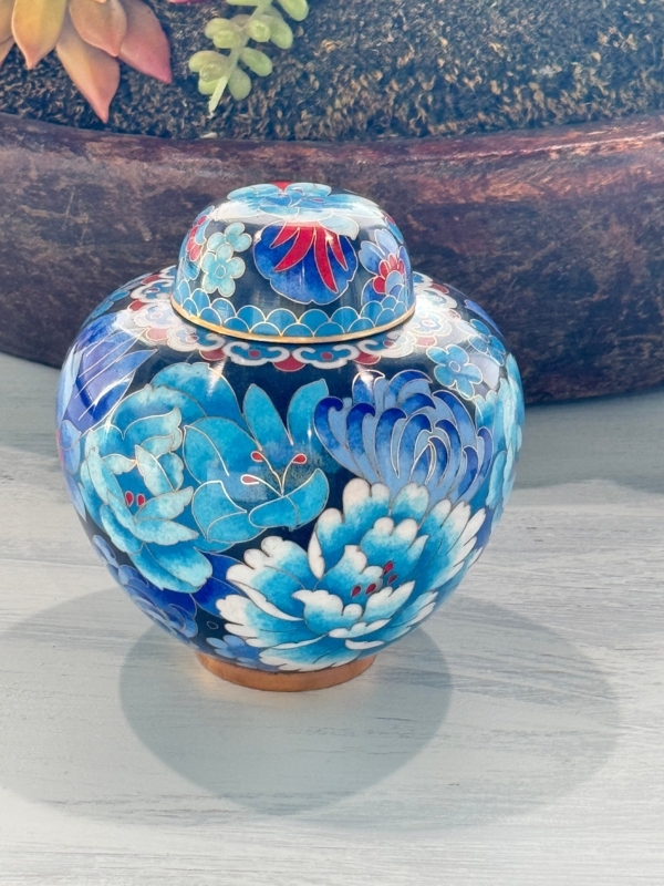 Ginger Jar Cloisonne Enamel Gold Wire Accents Floral Asian Inspired Small