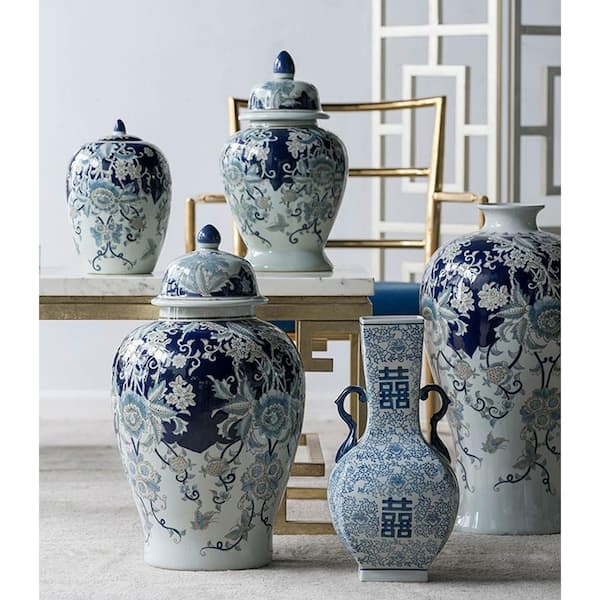 Ginger Jar Collection in Blue and White Chinoiserie Floral Style