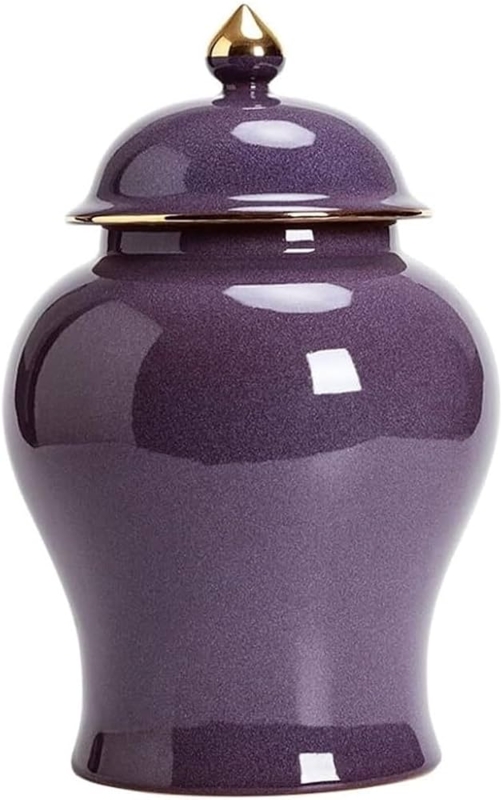 Ginger Jar, Glossy Ceramic, Gold Finial Temple Decor