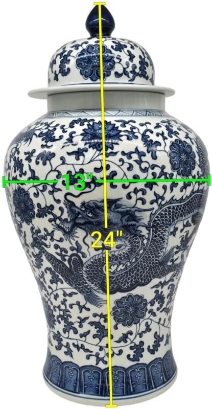 Ginger Jar: Large Blue and White Porcelain with Dragon Pattern