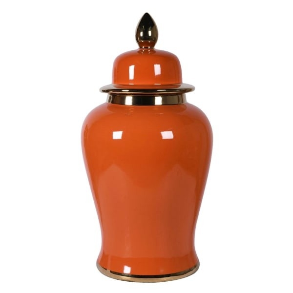 Ginger Jar Metallic Banding Polished Finish, Large Glam Statement Vase.