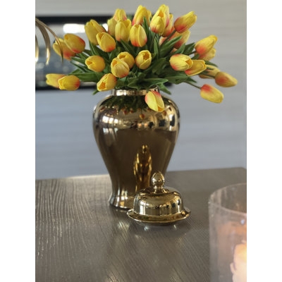 Ginger Jar Metallic Decorative Jar With Lid Polished Ceramic Finish Glam