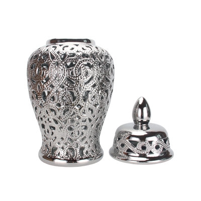 Ginger Jar Polished Pierced Lattice Design Finial Top Glam