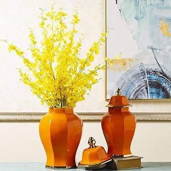 Ginger Jar Set of Two Glossy Ceramic Temple Shape, Modern Chinoiserie.