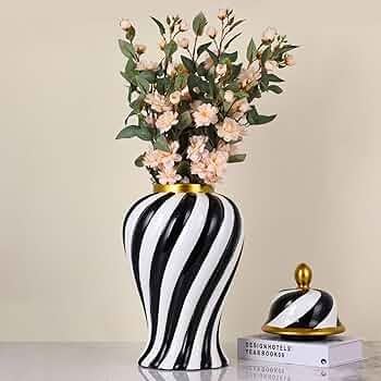 Ginger Jar: Spiral Stripes, Gold Accents, High Gloss, Glam Style