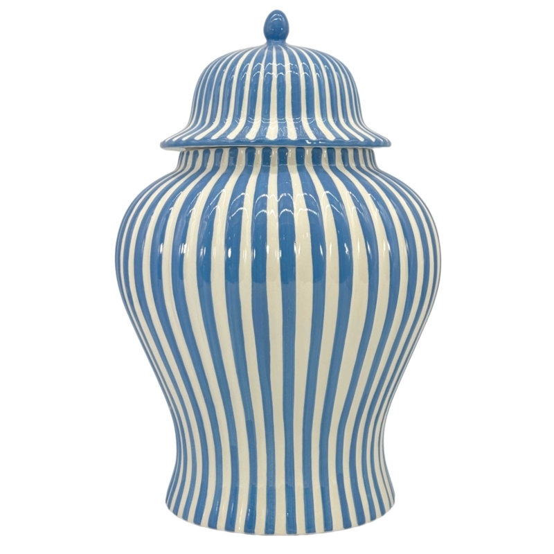 Ginger Jar: Vertical Blue Stripes, Glossy Ceramic Glaze