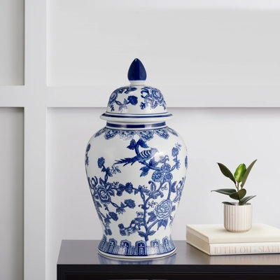 Ginger Jar with Classic Chinoiserie Pattern and Cobalt Blue Details