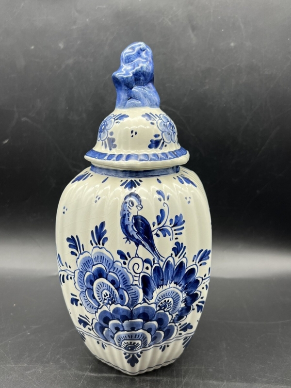 Ginger Jar with Lion Finial Blue and White Chinoiserie Decor