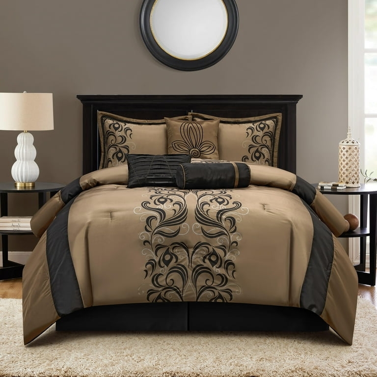 Glam Comforter Set Tri Tone Color Blocking Metallic Glossy Finish