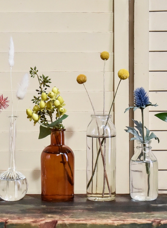 Glass Bud Vase Set featuring Assorted Amber and Clear Shapes