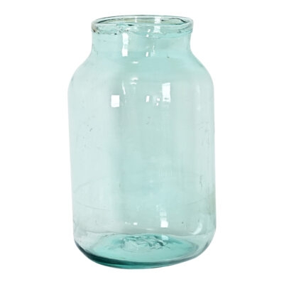 Glass Vase Aqua Tint Wide Mouth Translucent Thick Walled Jar