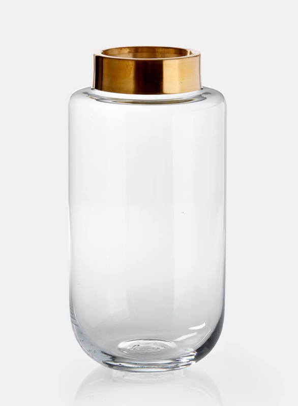 Glass Vase Modern Glass Vase With Gold Rim Clear Cylindrical Tall Wide