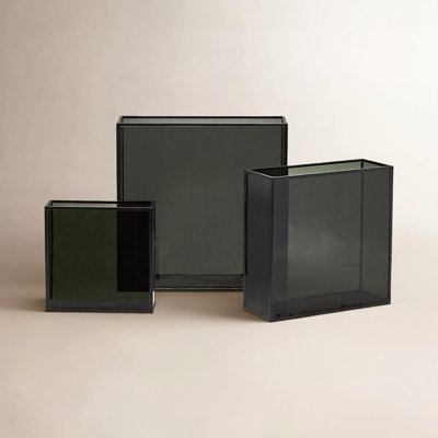 Glass Vase Set Smoke Grey Geometric Minimalist Vases
