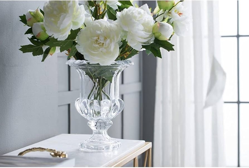 Glass Vase with Scalloped Urn Shape, Pedestal Base, Traditional Vintage.