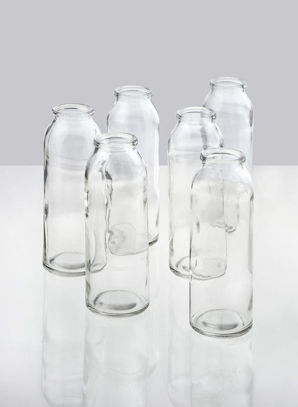 Glass Vases Set of Six Milk Bottle Shape Clear Minimalist Decor