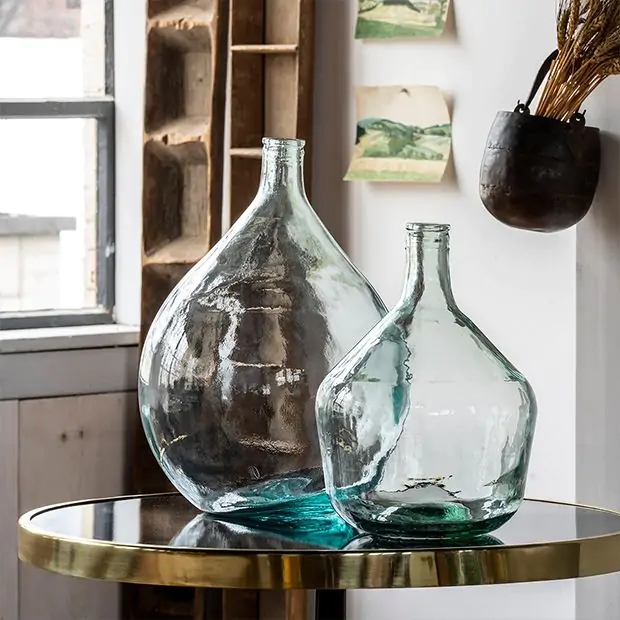 Glass Vases Teal Recycled Look Organic Farmhouse Set