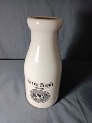 Glossy Ceramic Milk Bottle Vase with Cow Graphic | Nostalgic Farmhouse Decor
