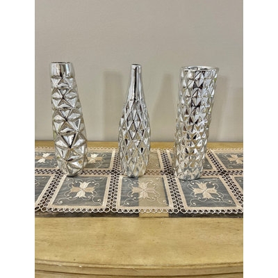 Glossy Vase Set Faceted Geometric Texture Glam Decor