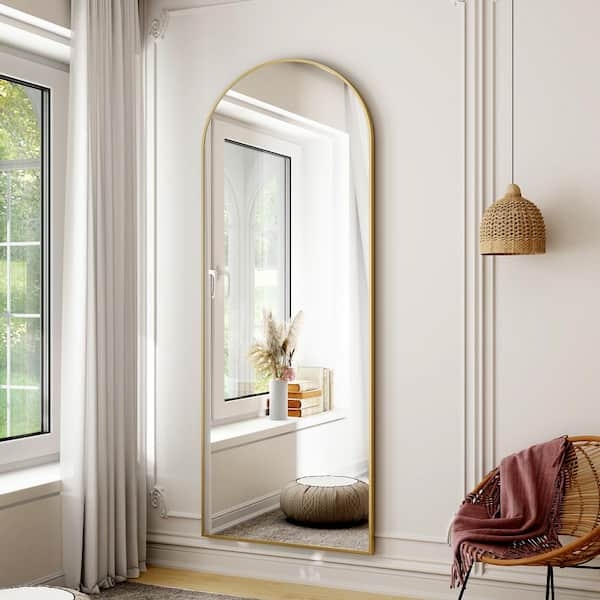 Gold Aluminum Full Length Mirror with Arched Top, Scandi Style