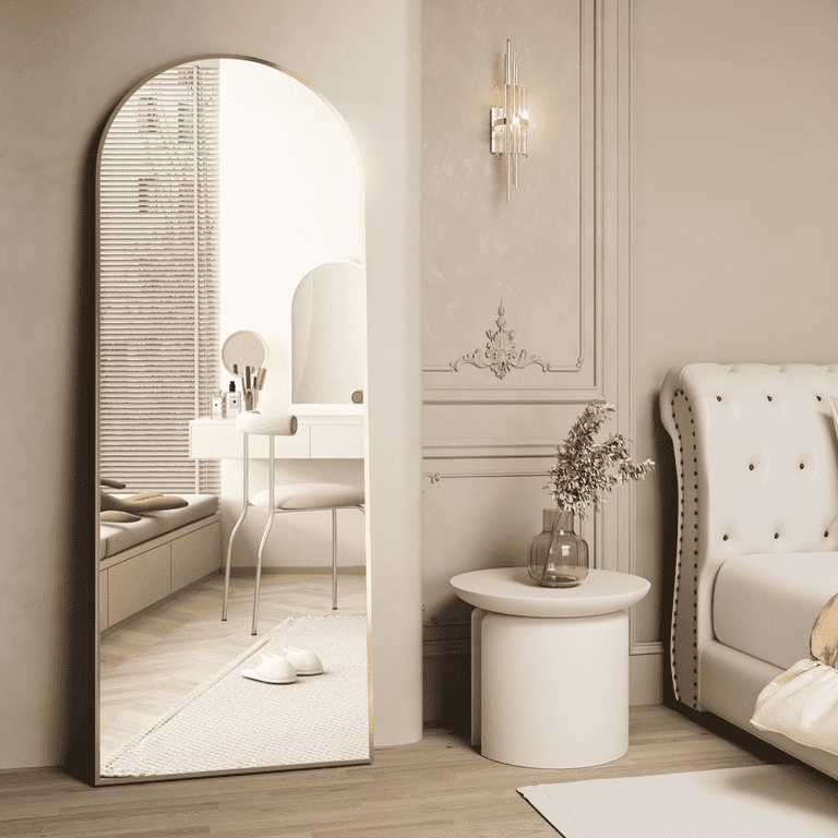 Gold Frame Full Length Mirror Arched Top Wall Leaning Elegant Bedroom