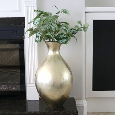 Gold Table Vase: Bulbous Tulip Shape with Metallic Finish, Hearth Decor