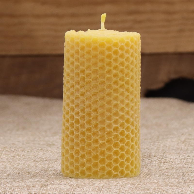 Golden Yellow Pillar Candle with Tactile Honeycomb Texture