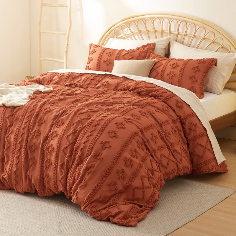 Grayish Purple Duvet Cover Set with Matte Microfiber Geometric Embroidery