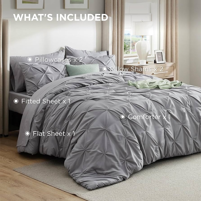 Grey Pintuck Comforter Set Modern Monochromatic Styling