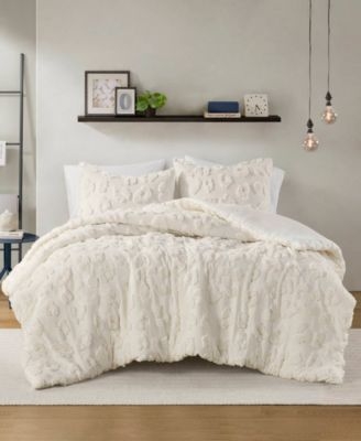 Grey & White Chenille Comforter Set, Tufted Safari Animal Print