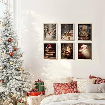 Grid Wall Art Set: 6-Piece Santa and Winter Landscapes Layout